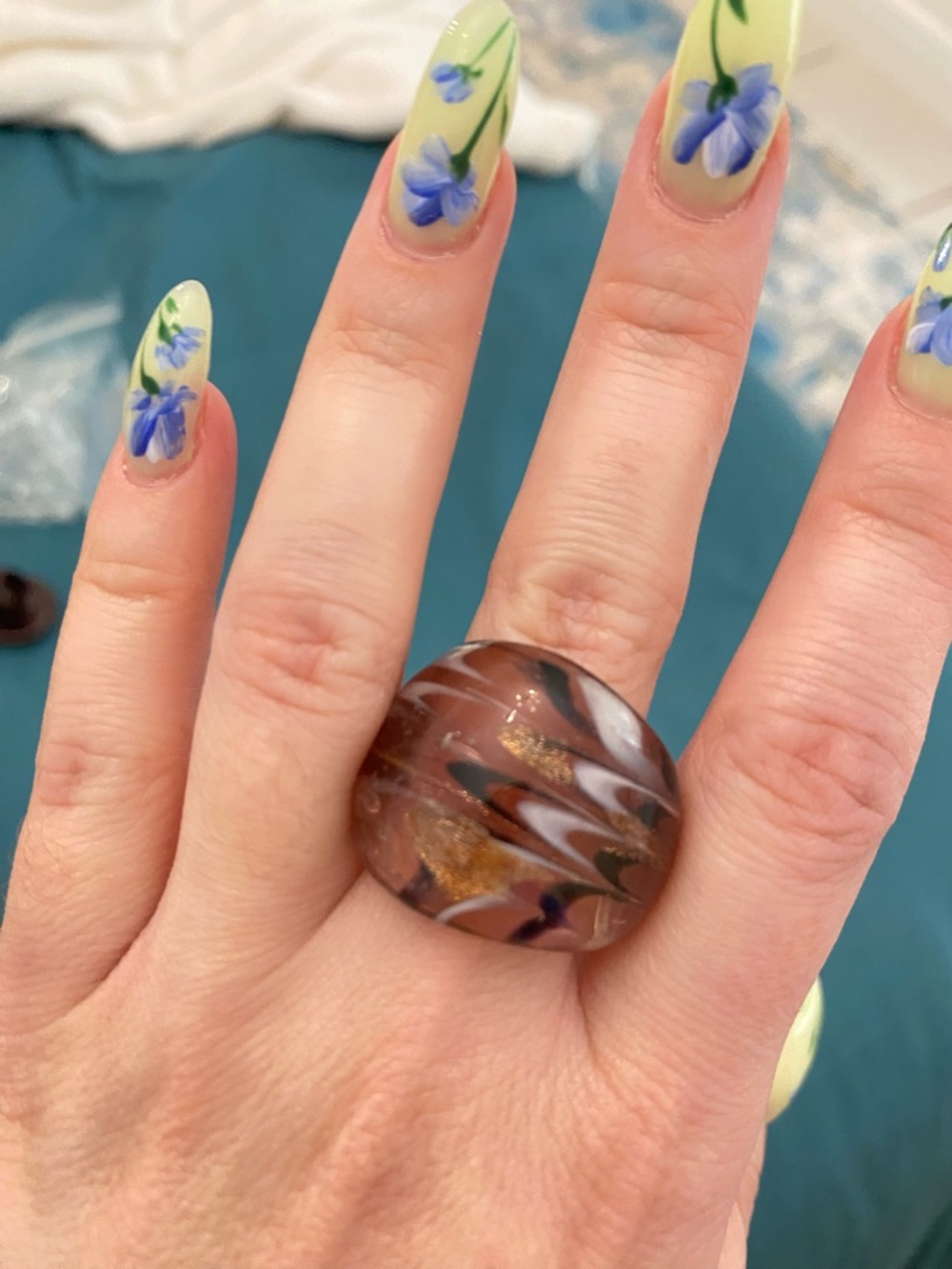 Brown Swirl Glass Dome Statement Ring - Women Jewelry